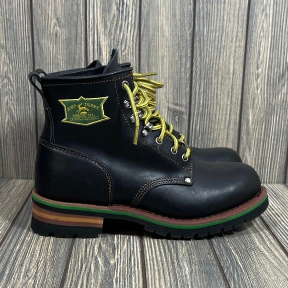 Skechers x John Deere Classic Work Boots Men Black Leather 9.5 Soft Toe 256008 - Picture 1 of 11
